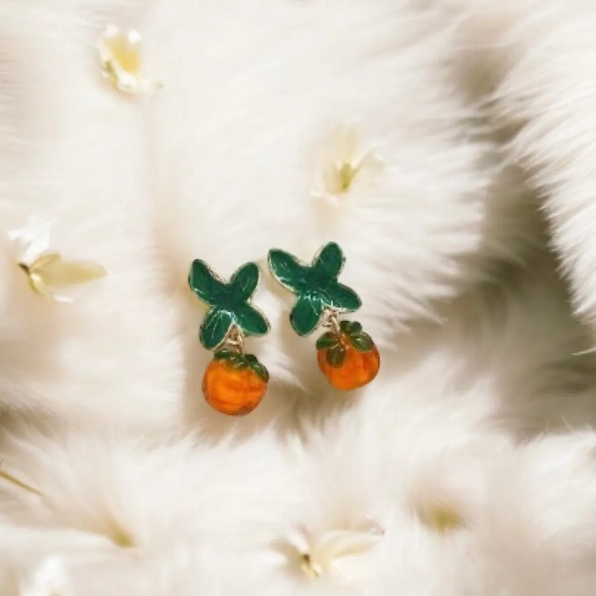 Whimsical - 3D glass orange Citrus fruit earrings | fruit lover earrings | food earrings | cute kawaii earrings | fun art earrings | yummy oranges Inactive