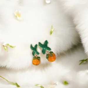 Whimsical - 3D glass orange Citrus fruit earrings | fruit lover earrings | food earrings | cute kawaii earrings | fun art earrings | yummy oranges Inactive