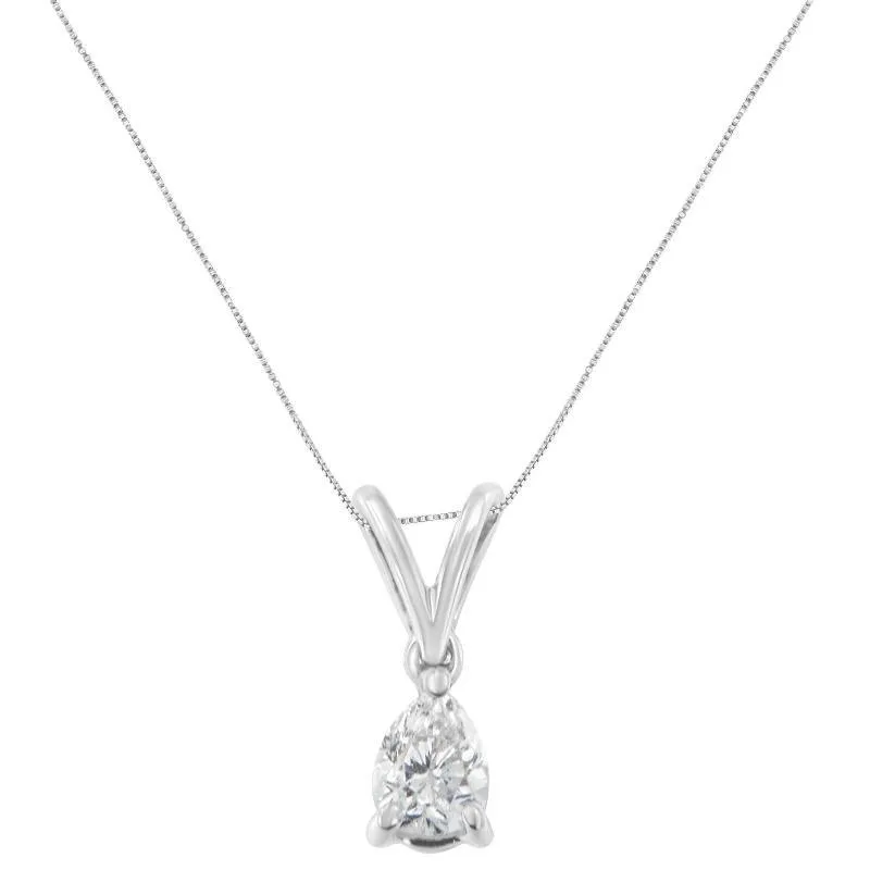 White Gold 1/5 cttw Diamond Pear Pendant Necklace