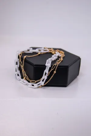 White/Gold Layered Chain Anklets - ANK001WH