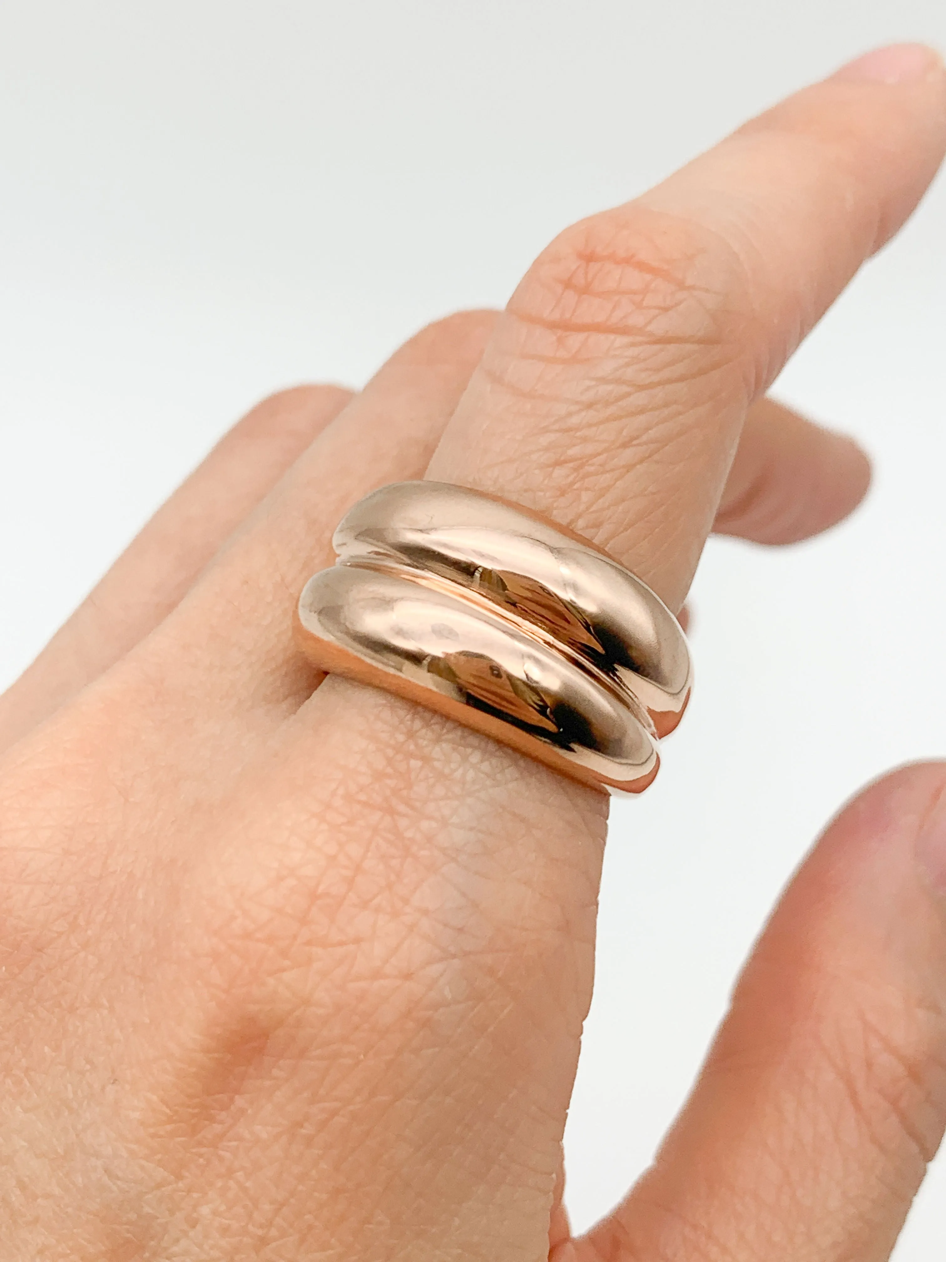 Wide Gold Band - Chunky Pink Ring - Double Band Ring