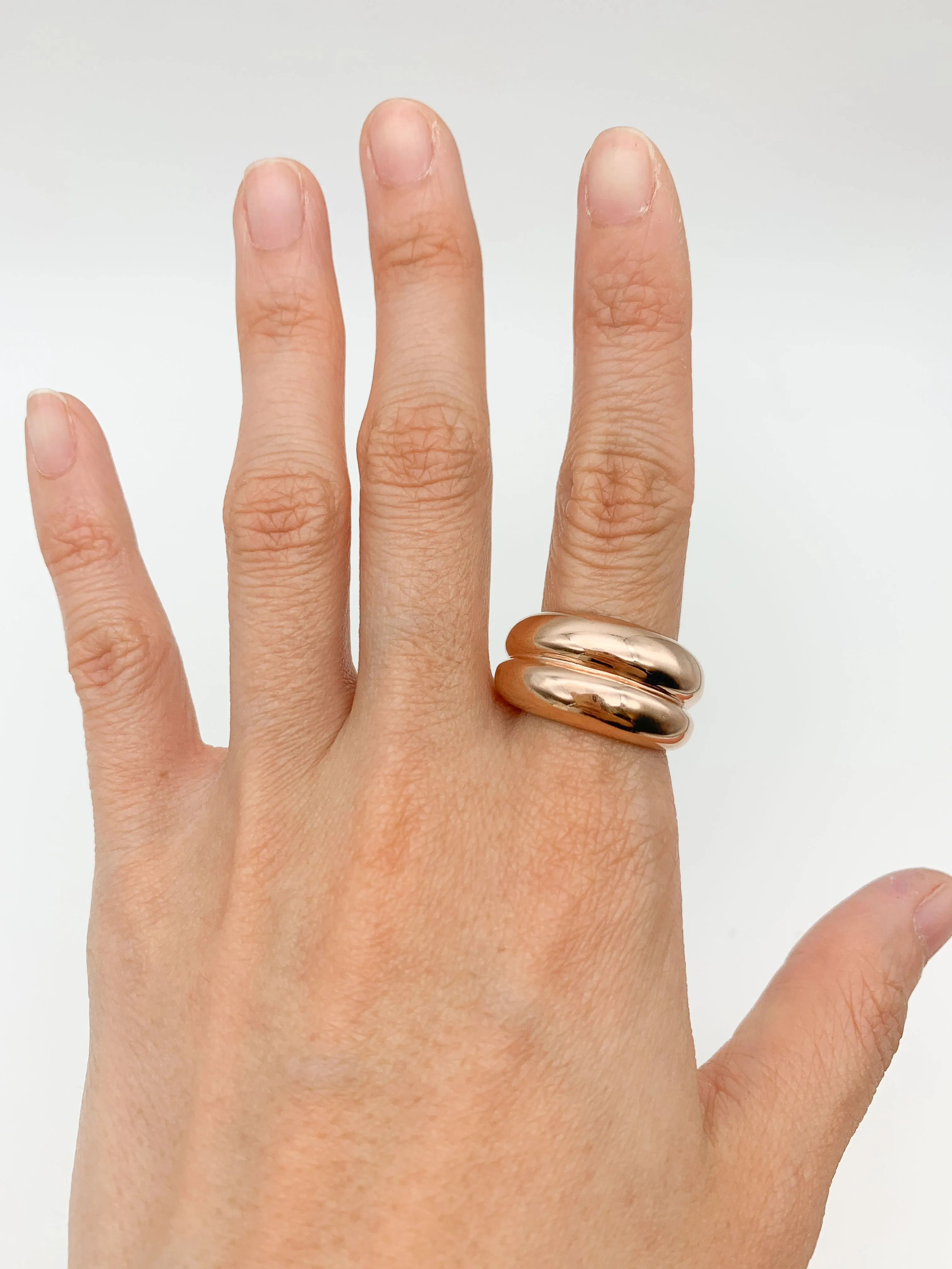 Wide Gold Band - Chunky Pink Ring - Double Band Ring