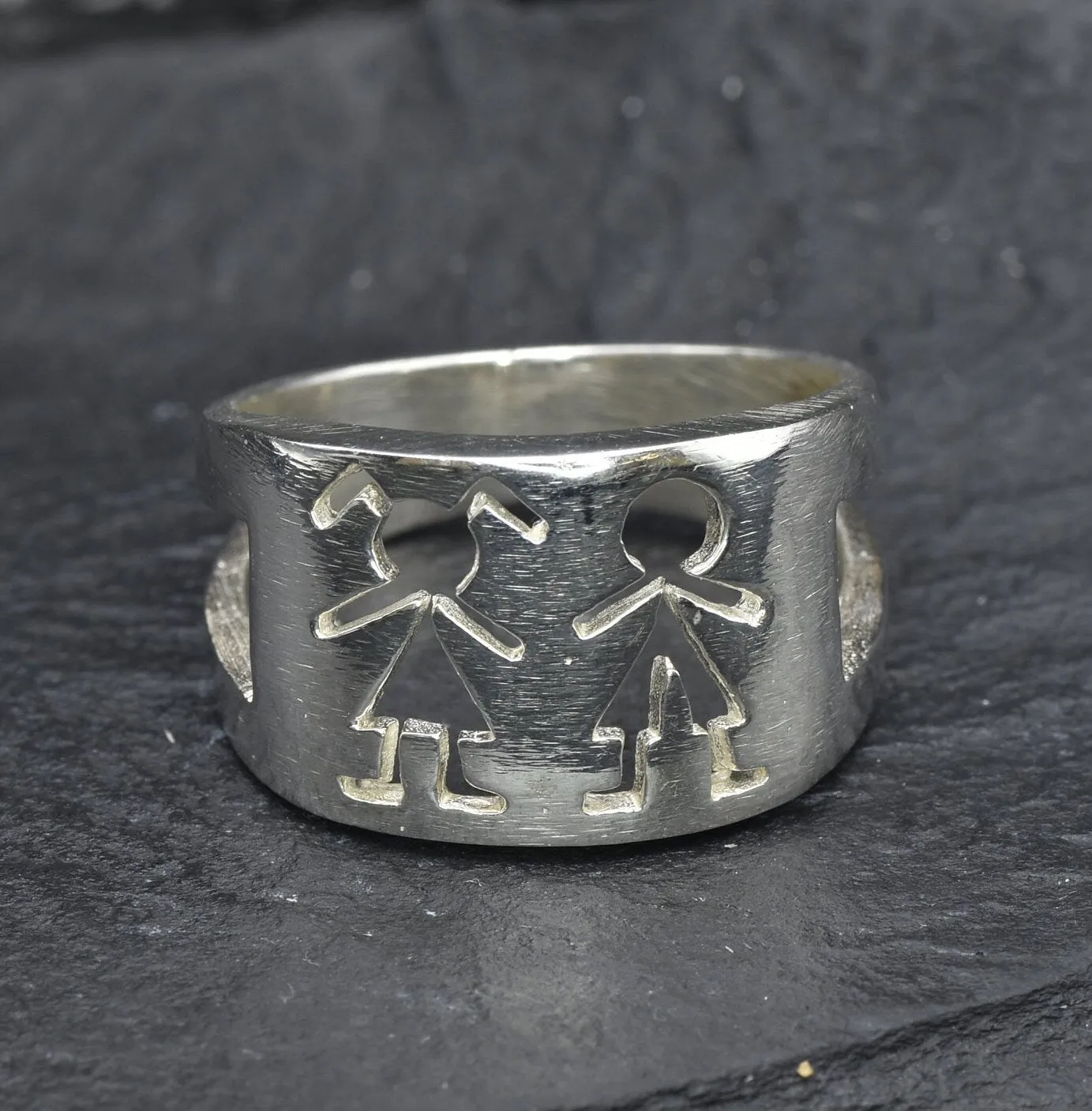 Wide Silver Ring - Stick Figure Ring - Boy Girl Ring