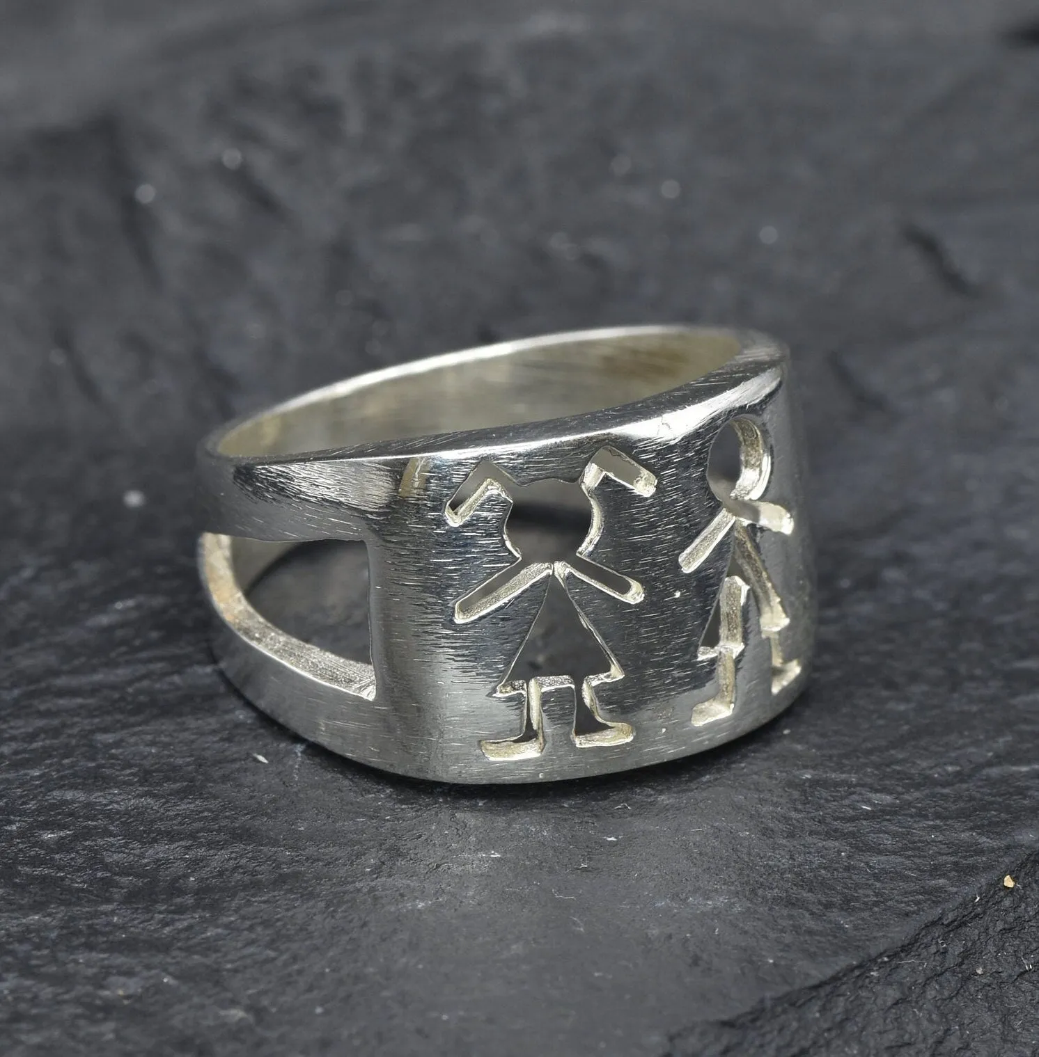 Wide Silver Ring - Stick Figure Ring - Boy Girl Ring