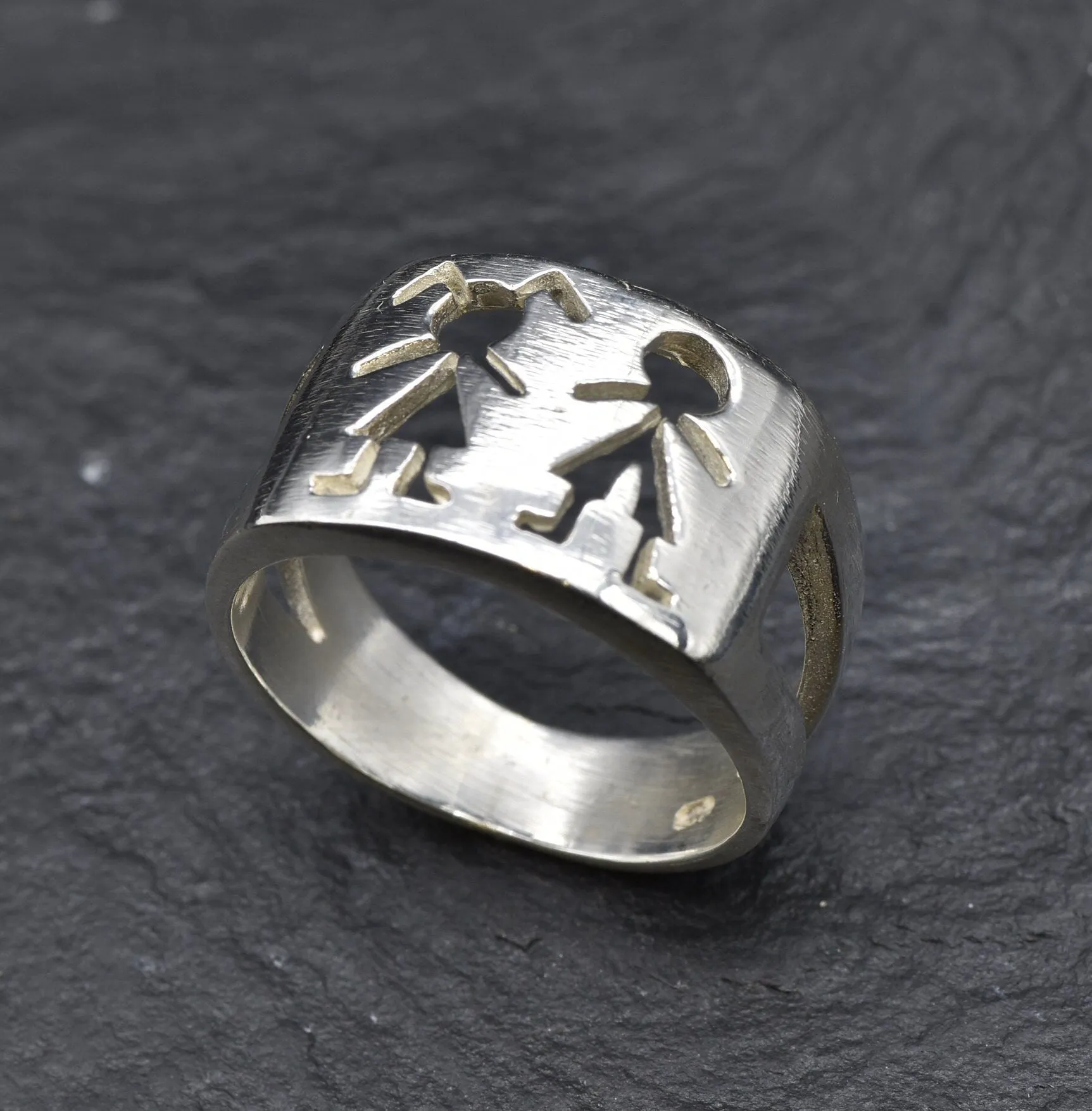 Wide Silver Ring - Stick Figure Ring - Boy Girl Ring