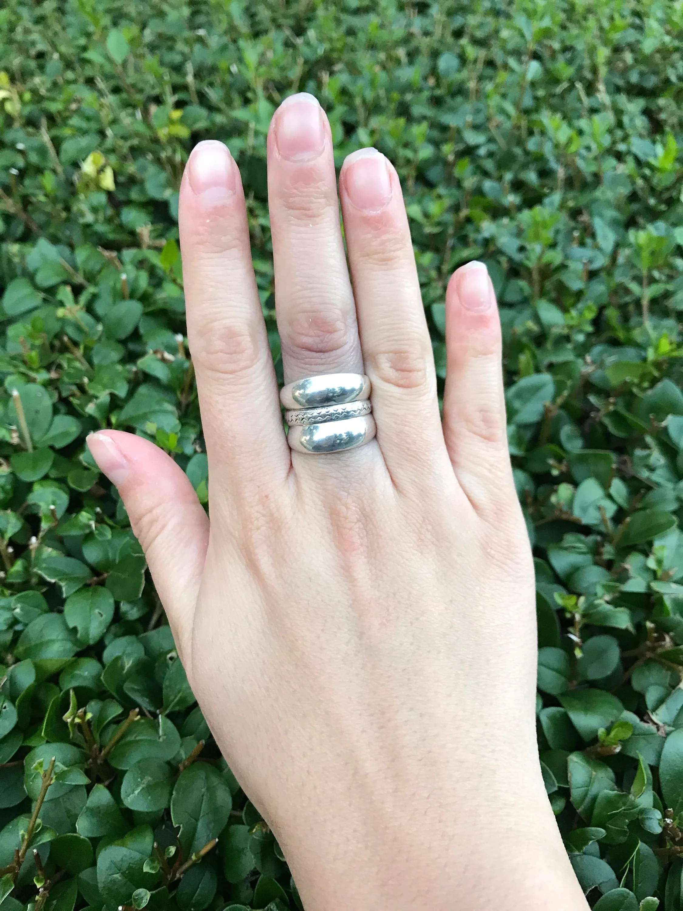 Wide Silver Ring - Triple Band Ring - Chunky Vintage Ring