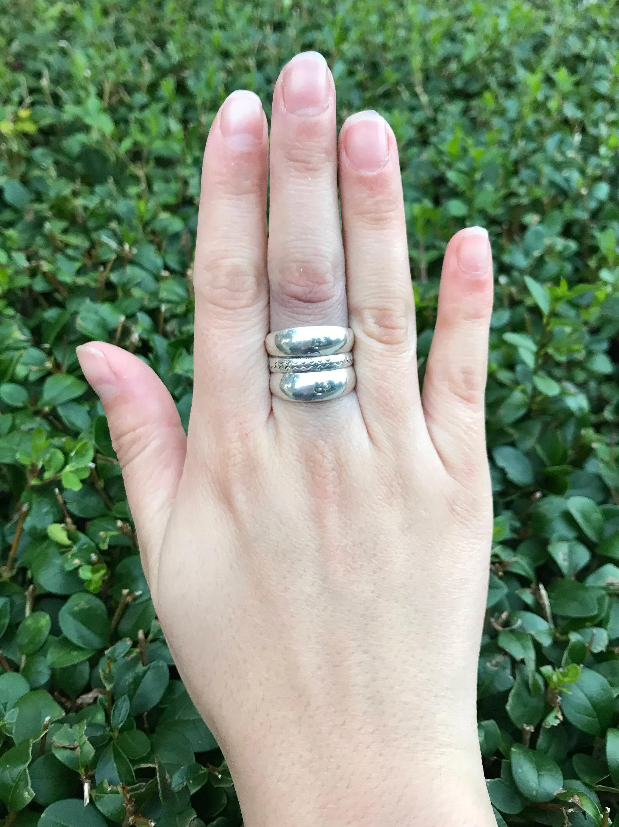 Wide Silver Ring - Triple Band Ring - Chunky Vintage Ring