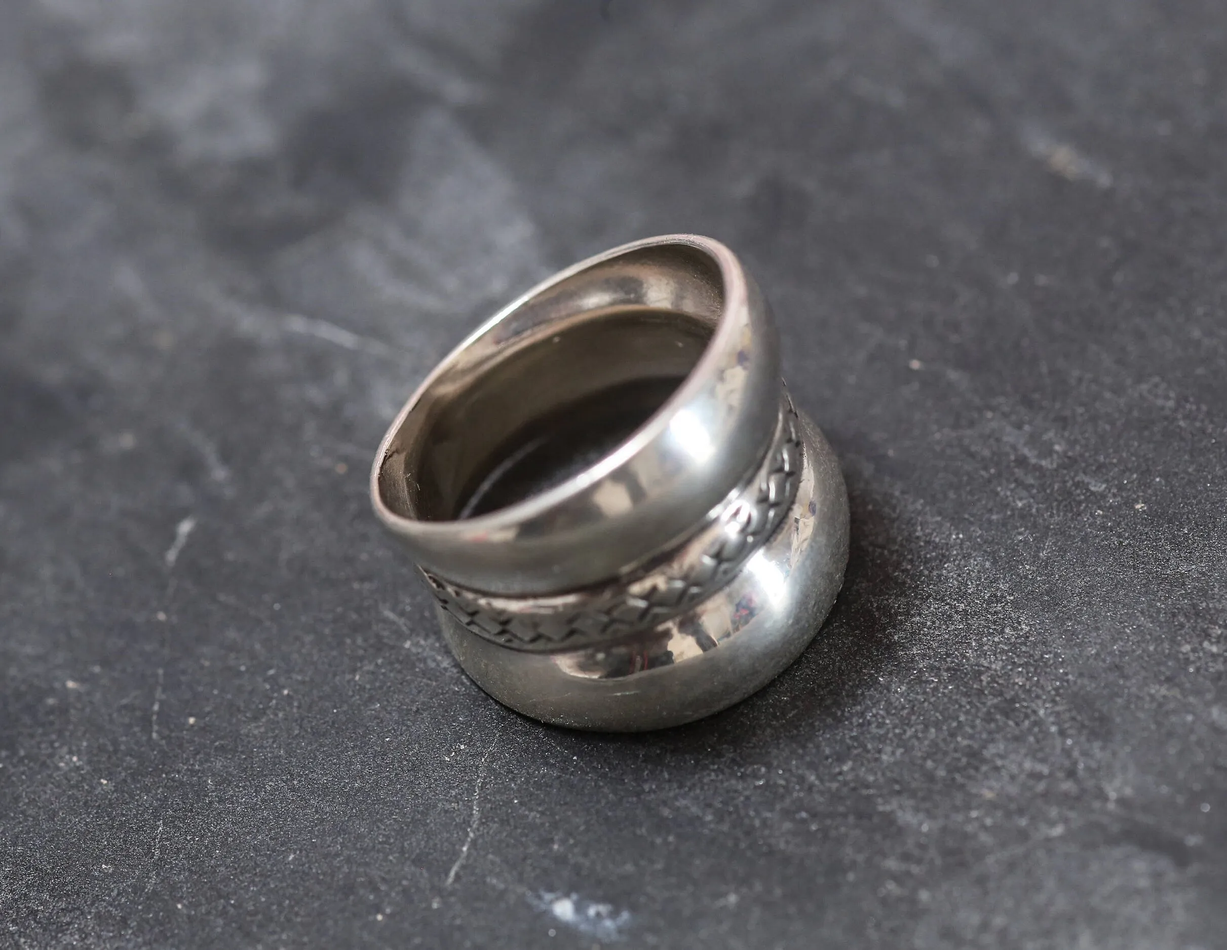 Wide Silver Ring - Triple Band Ring - Chunky Vintage Ring