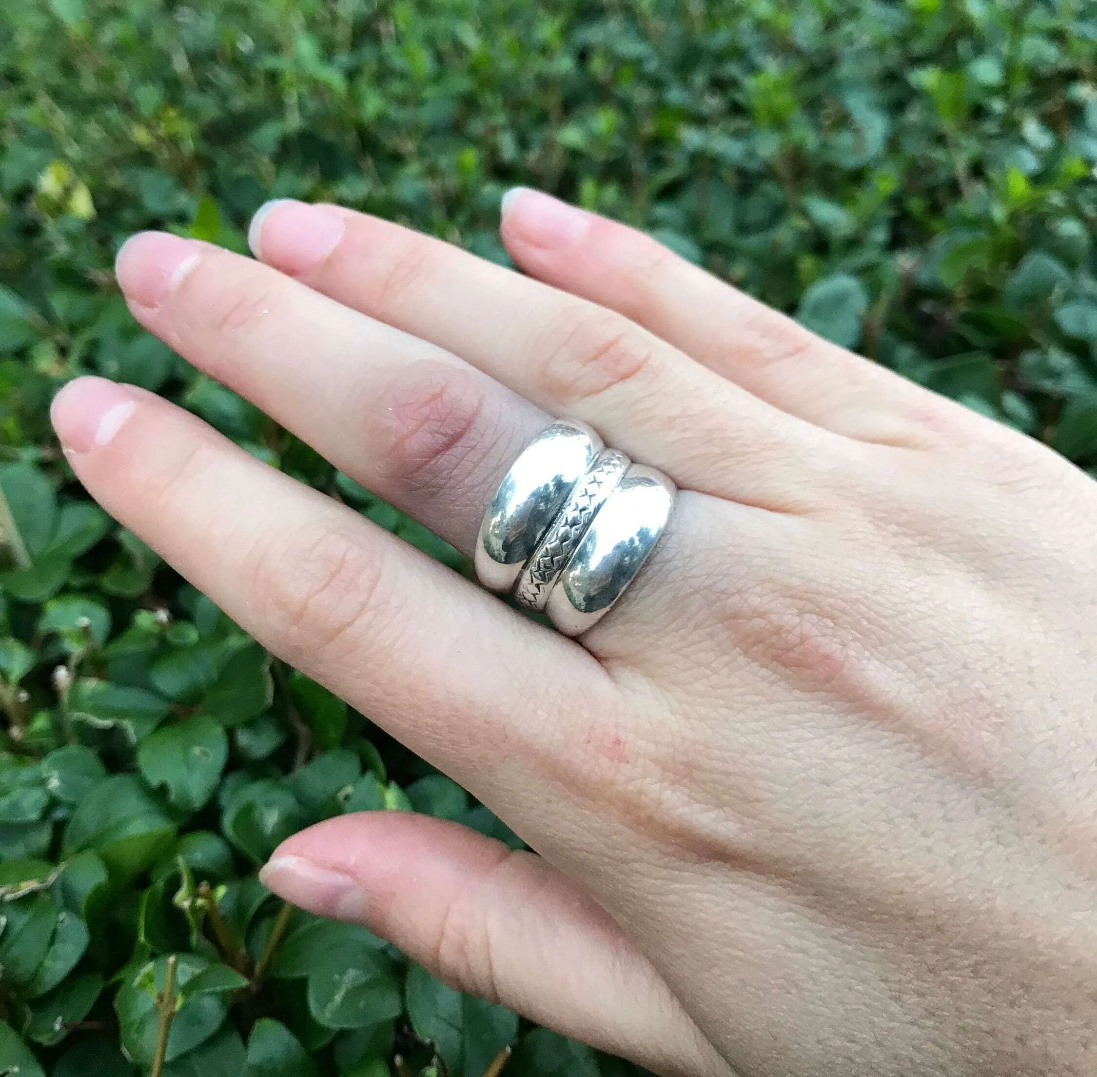 Wide Silver Ring - Triple Band Ring - Chunky Vintage Ring