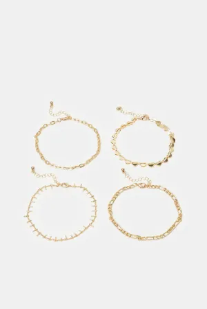 Women Gold Embellished Anklets Set (4 Piece)