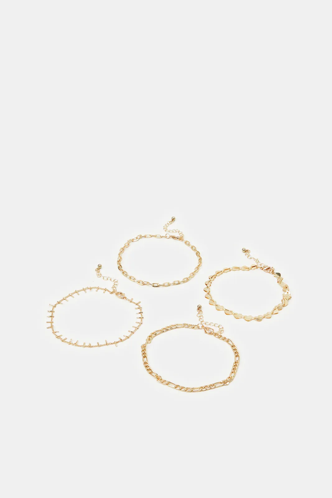 Women Gold Embellished Anklets Set (4 Piece)