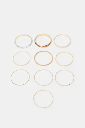 Women Gold Embellished Bracelet Set (10 Piece)