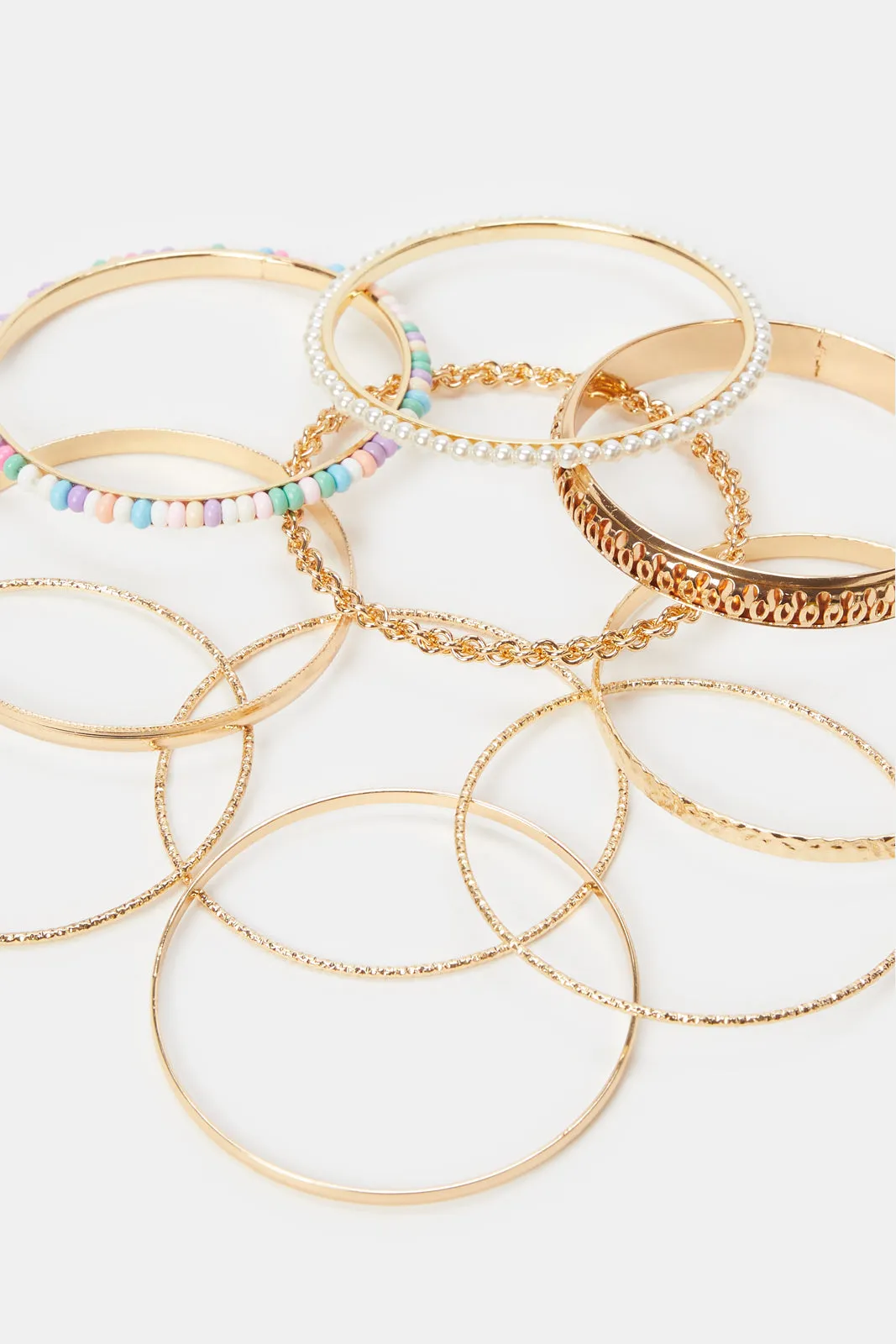 Women Gold Embellished Bracelet Set (10 Piece)